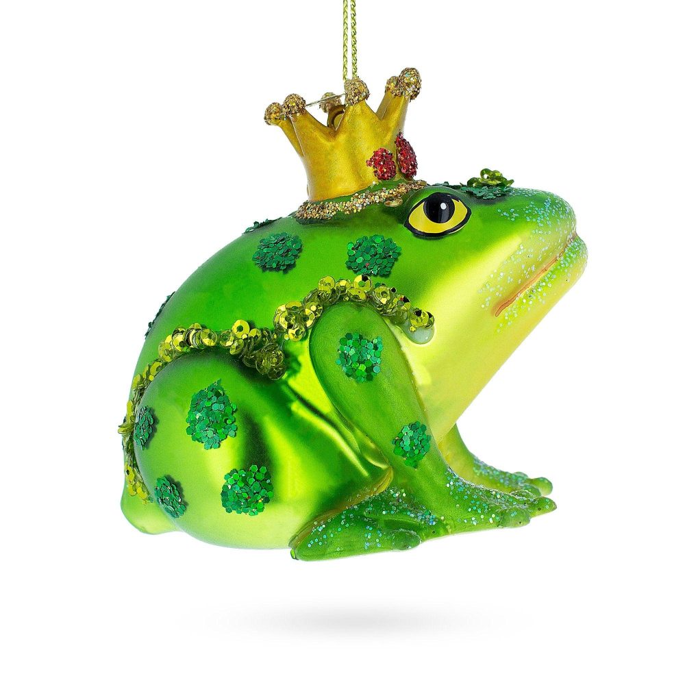 Regal Frog In Crown Blown Glass Christmas Ornament  |   Animals Animals Animals