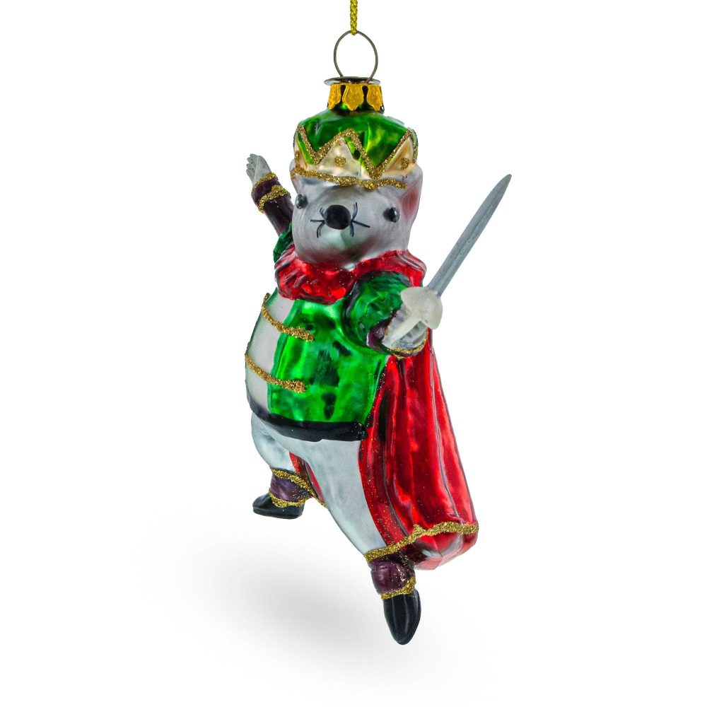 Regal Mouse King Wielding A Sword Glass Christmas Ornament  |   Animals Animals Animals