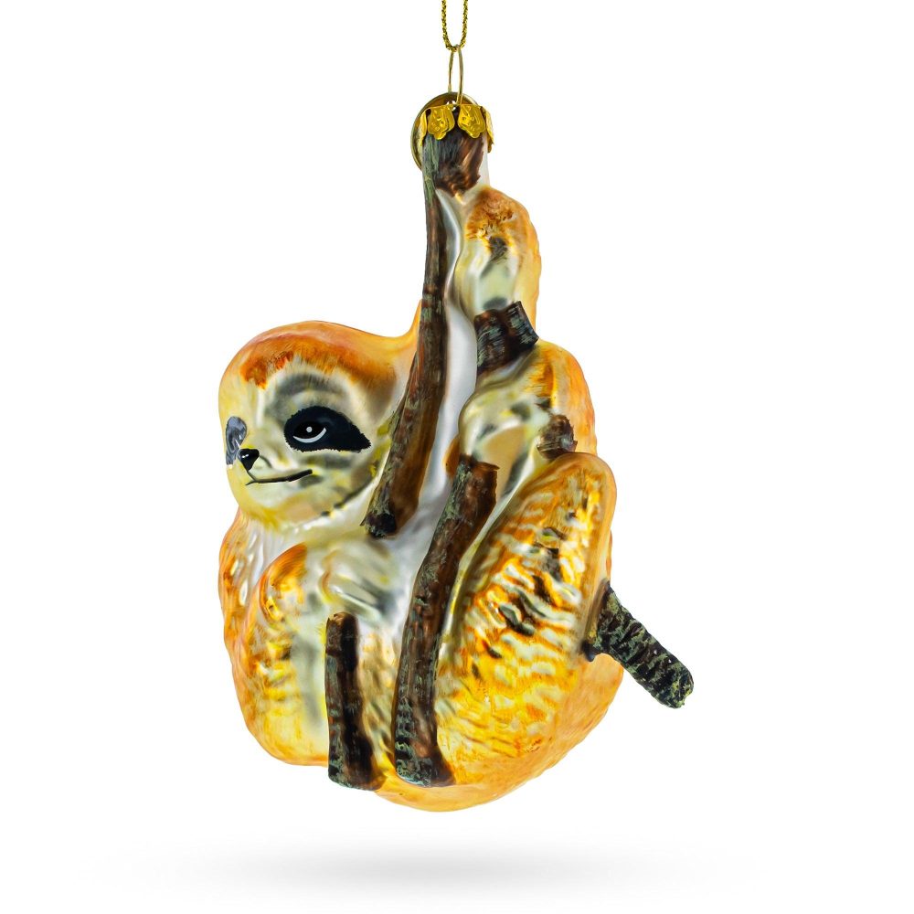 Relaxed Hanging Sloth Blown Glass Christmas Ornament  |   Animals Animals Animals