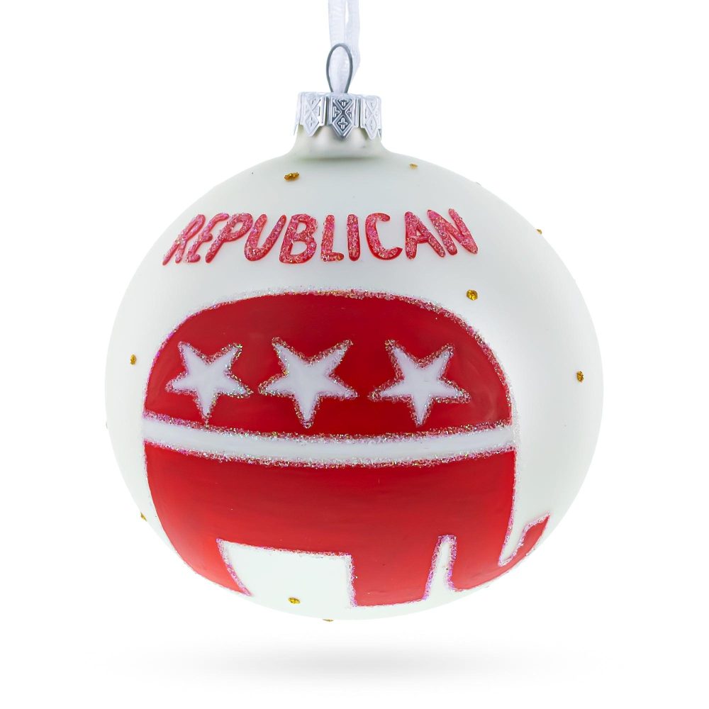 Republican Party Elephant Political Symbol Blown Glass Ball Christmas Ornament 4 Inches  |   Patriotic Ornaments Patriotic