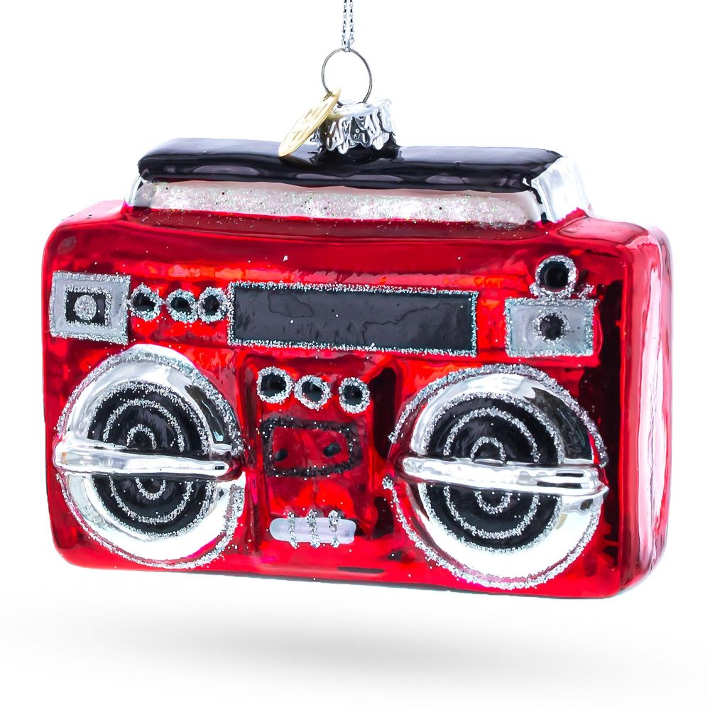 Retro Cassette Player Blown Glass Christmas Ornament  |   Music Music Music