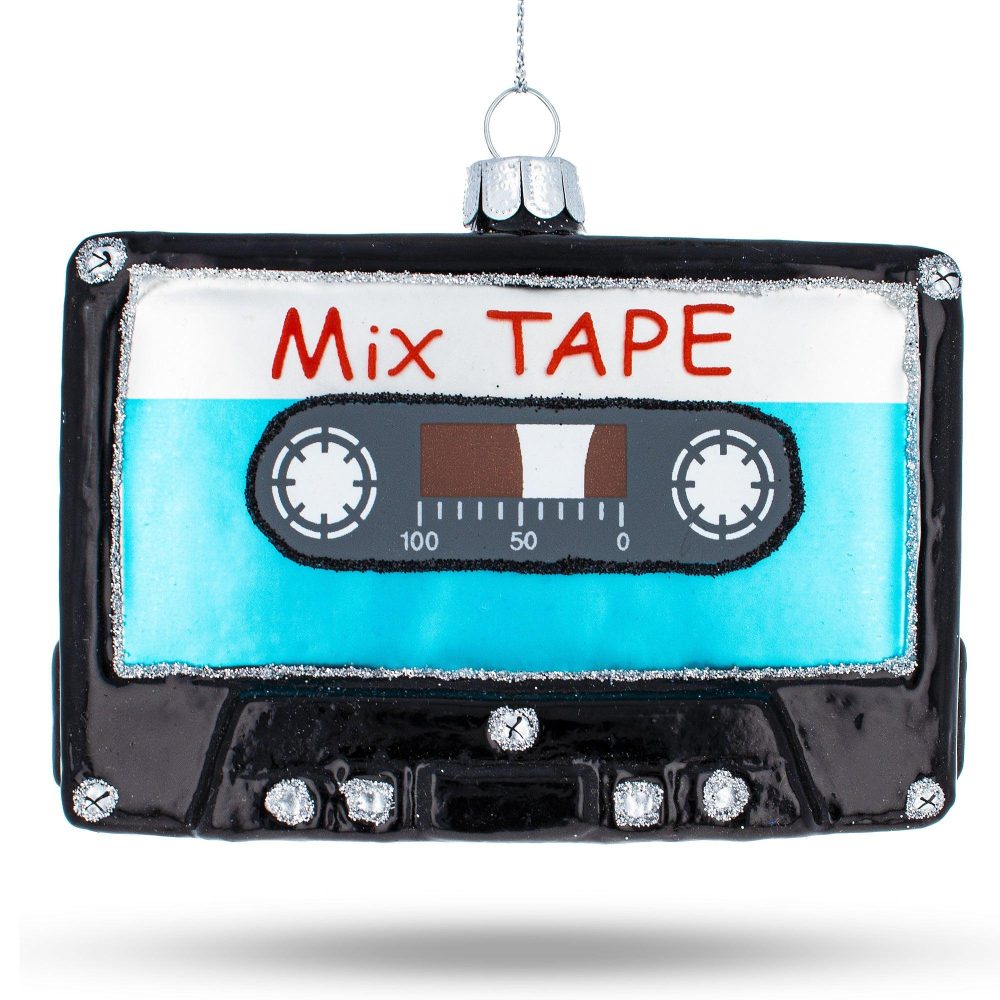 Retro Cassette Tape Glass Christmas Ornament  |   Music Music Music