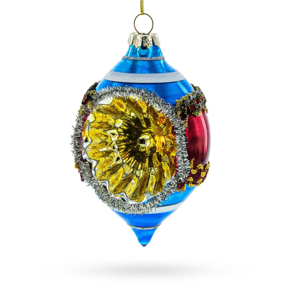 Retro Reflection Blue Retro-Inspired Blown Glass Christmas Ornament  |   Personalized Ornaments Personalized