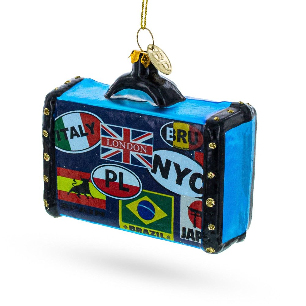 Retro Wanderlust Travel Suitcase Glass Christmas Ornament  |   Travel Ornaments Travel