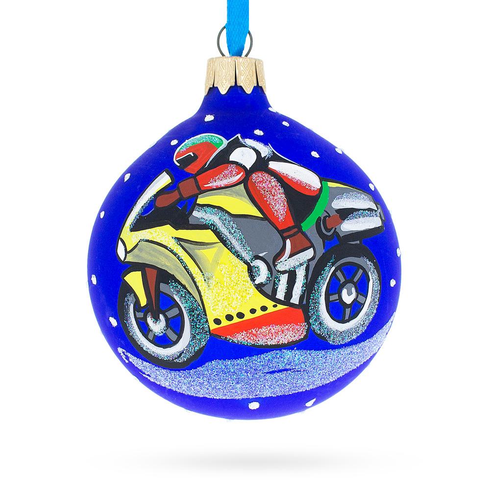 Revved-Up Motorcycle Blown Glass Ball Christmas Ornament 3.25 Inches  |   Hobby Hobby Hobby