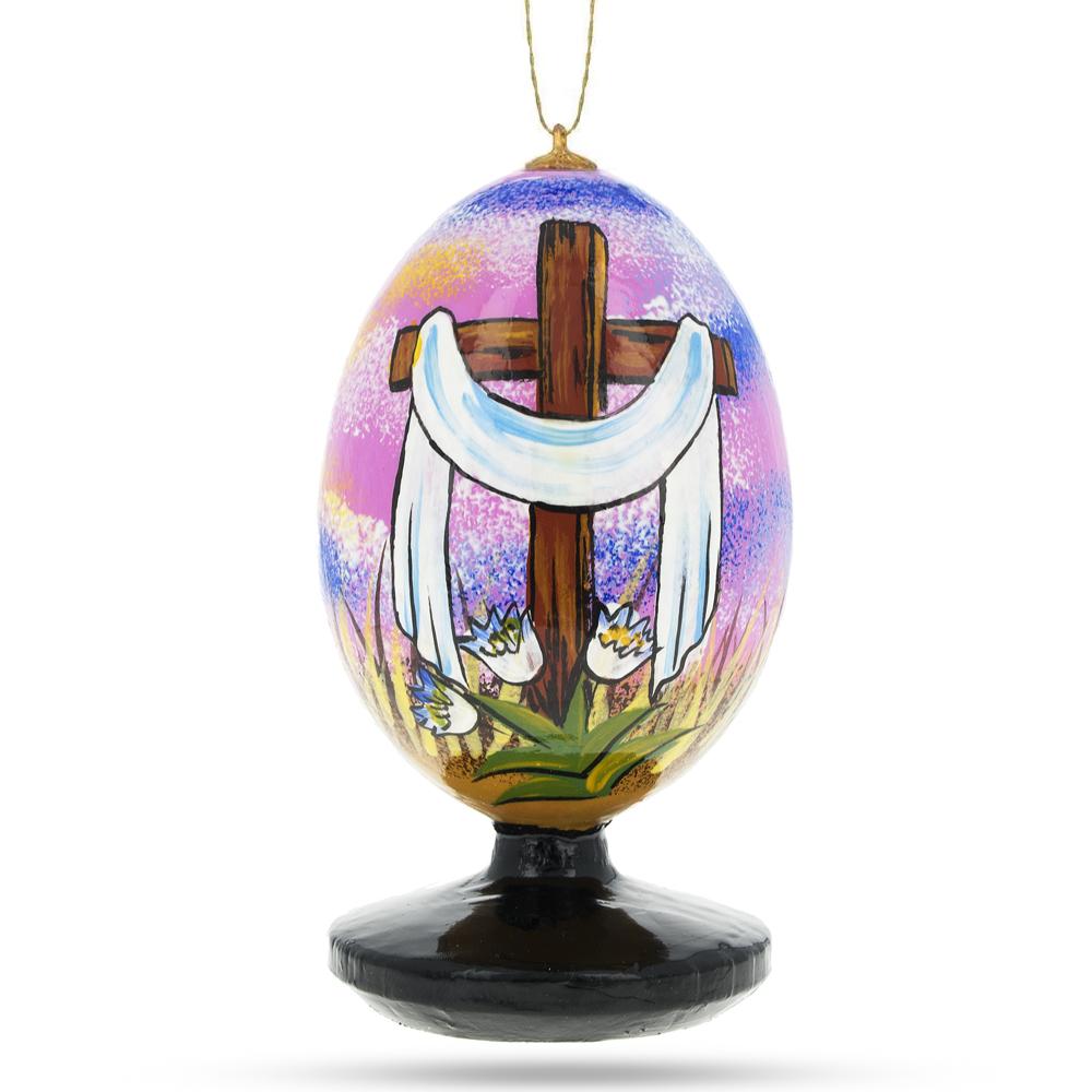 Rising Cross In The Sky Wooden Easter Egg Ornament  |   Religious Ornaments Ornaments Religious Ornaments