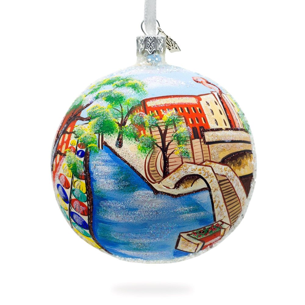 River Walk In San Antonio, Texas, Usa Glass Ball Christmas Ornament 4 Inches  |   Travel Ornaments Travel