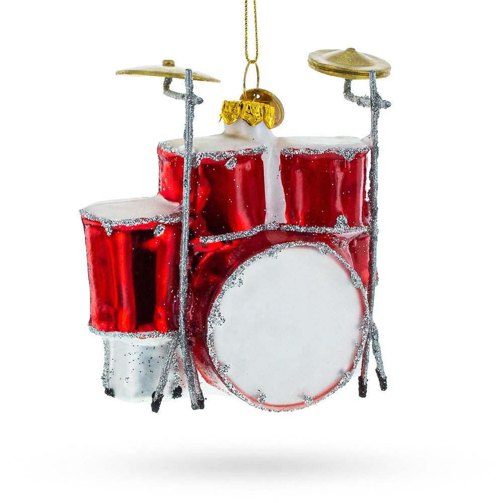 Rocking’ Red Drum Kit Blown Glass Christmas Ornament  |   Music Music Music