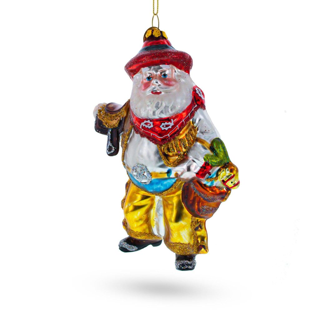 Rodeo Santa In Cowboy Gear Blown Glass Christmas Ornament  |   Personalized Ornaments Personalized