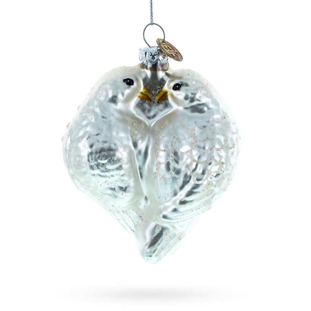 Romantic Two Doves In Heart Blown Glass Christmas Ornament  |   Love Love Love