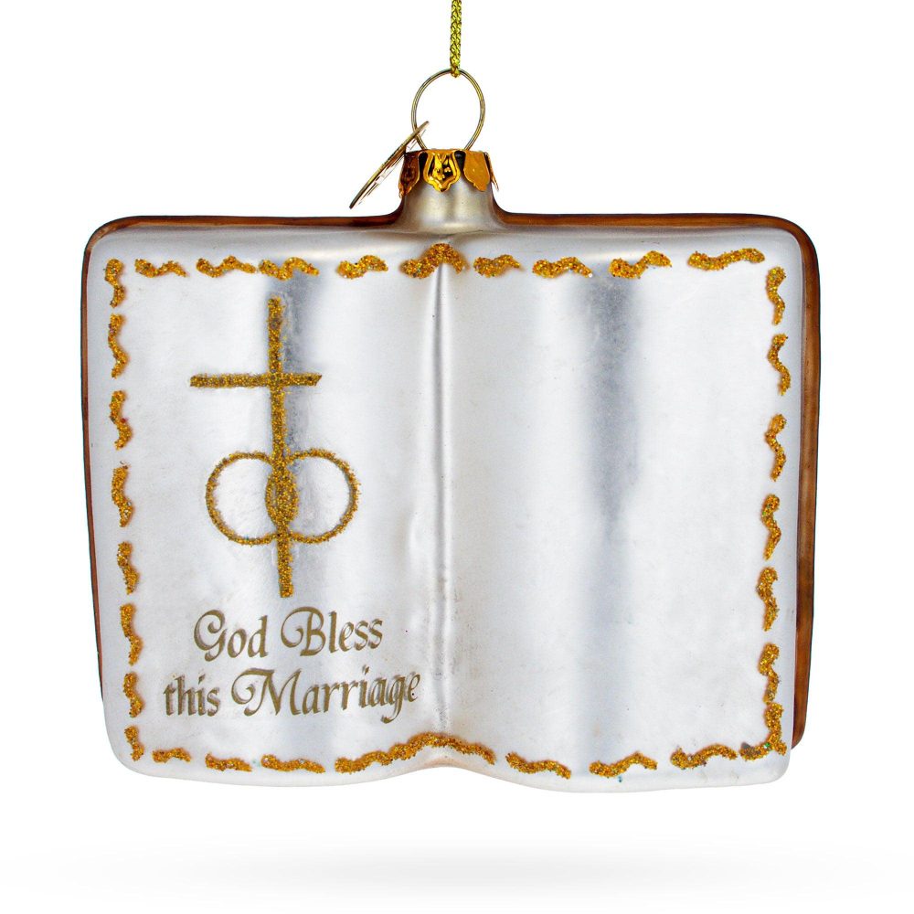 Romantic Wedding Book Blown Glass Christmas Ornament  |   Love Love Love