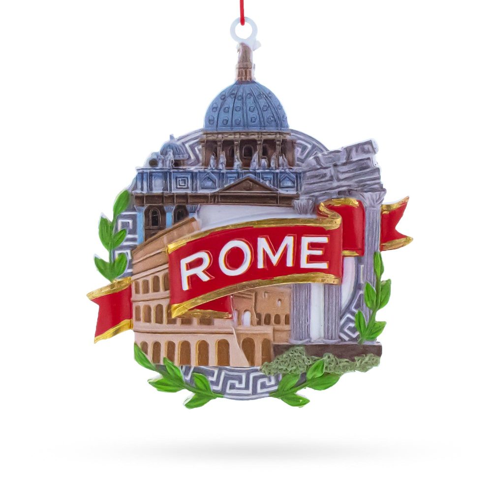 Rome Colosseum And St. Peter’S Basilica, Italy Resin Christmas Ornament  |   Travel Ornaments Travel