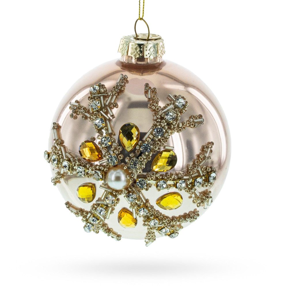 Rose Gold And Yellow Bejeweled Glass Egg Christmas Ornament  |   Couturier Couturier Couturier