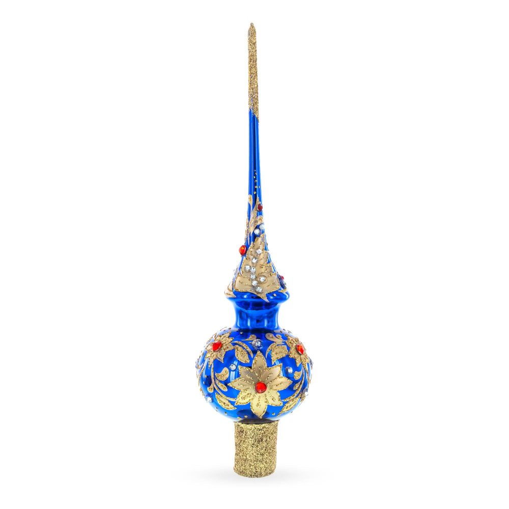 Royal Blue And Gold Floral Majesty Glass Christmas Tree Topper 11 Inches  |   Tree Toppers Ornaments Tree Toppers