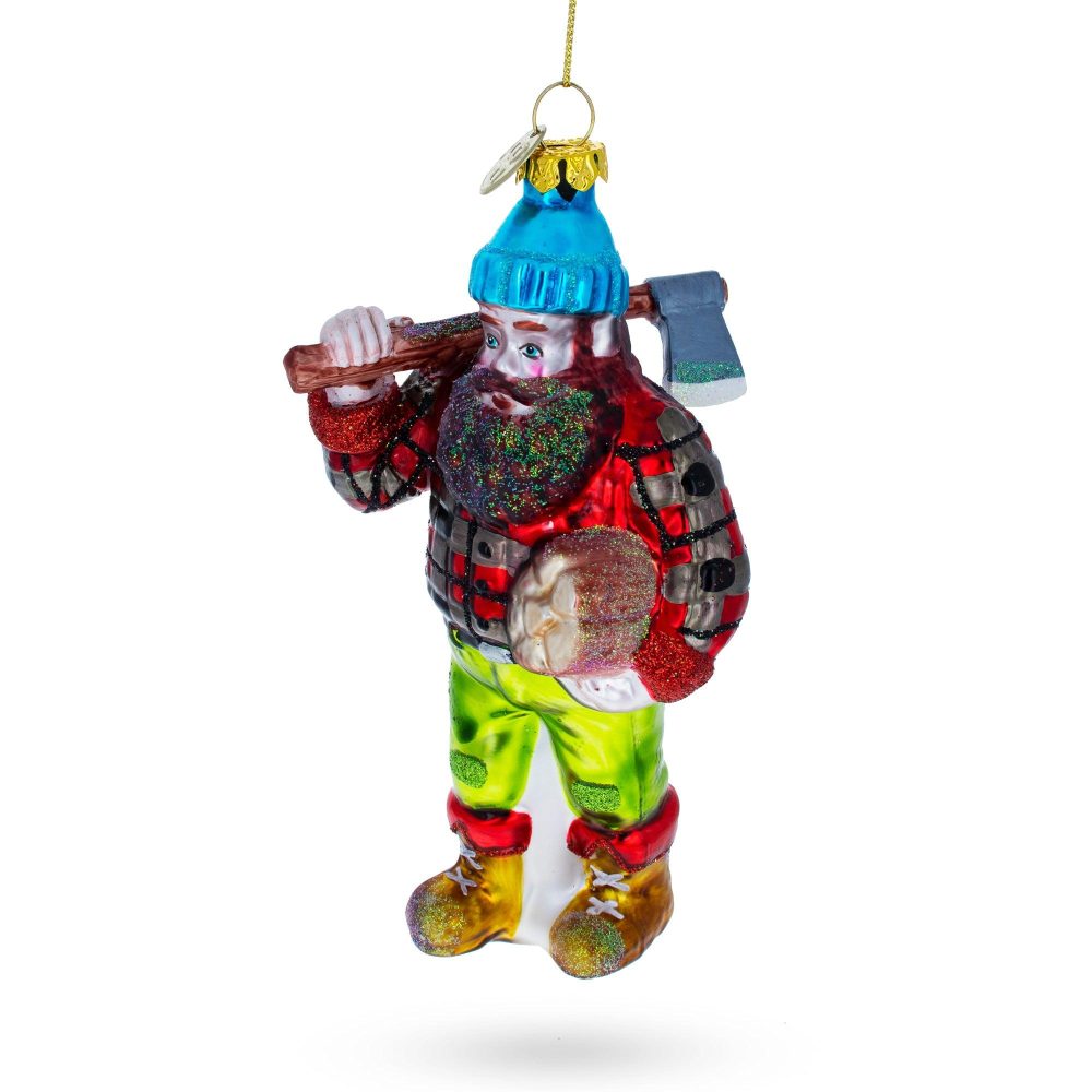 Rugged Lumberjack Carrying Log Glass Christmas Ornament  |   Fairy Tales Fairy Tales Fairy Tales