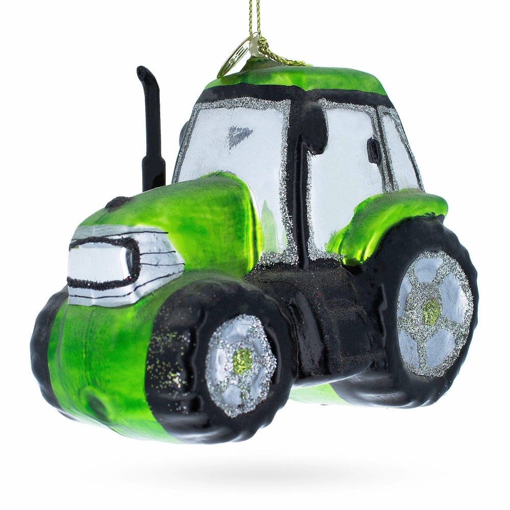 Rustic Green Tractor Blown Glass Christmas Ornament  |   Personalized Ornaments Personalized