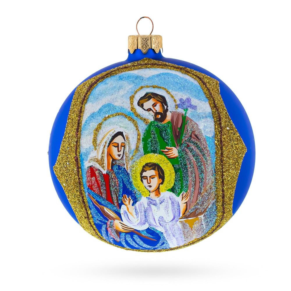 Sacred Holy Family Blown Glass Ball Christmas Ornament 4 Inches  |   Religious Ornaments Ornaments Religious Ornaments