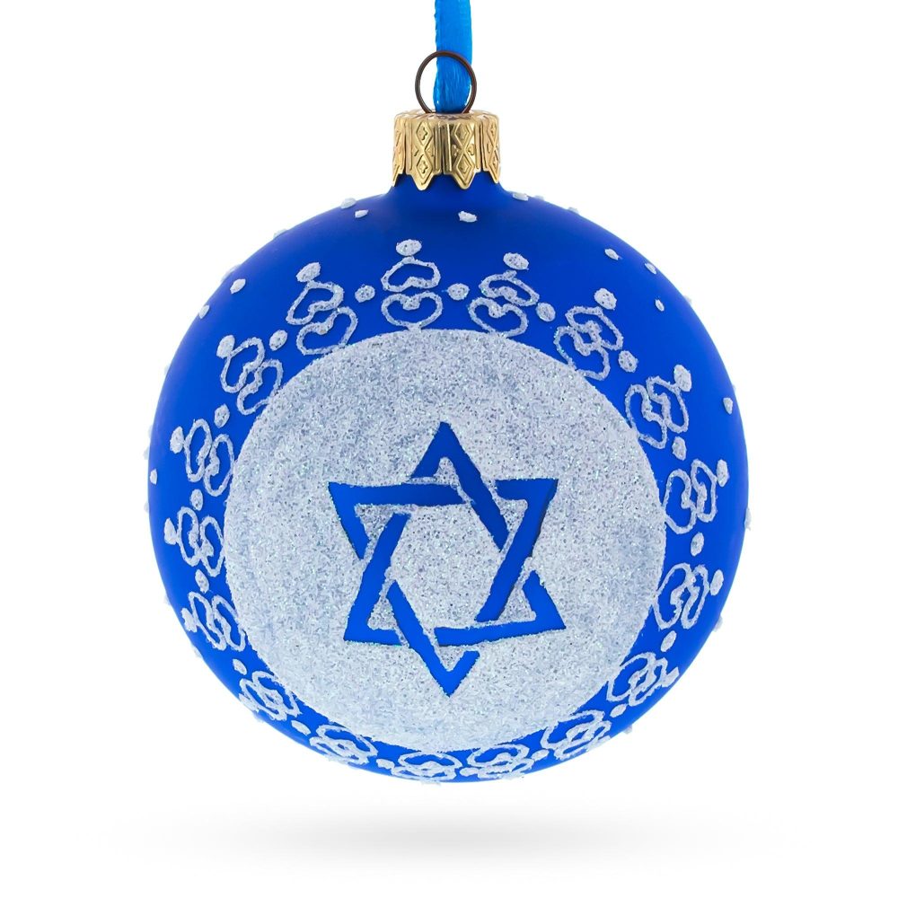 Sacred Star Of David Jewish Blown Glass Ball Ornament 3.25 Inches  |   Religious Ornaments Ornaments Religious Ornaments