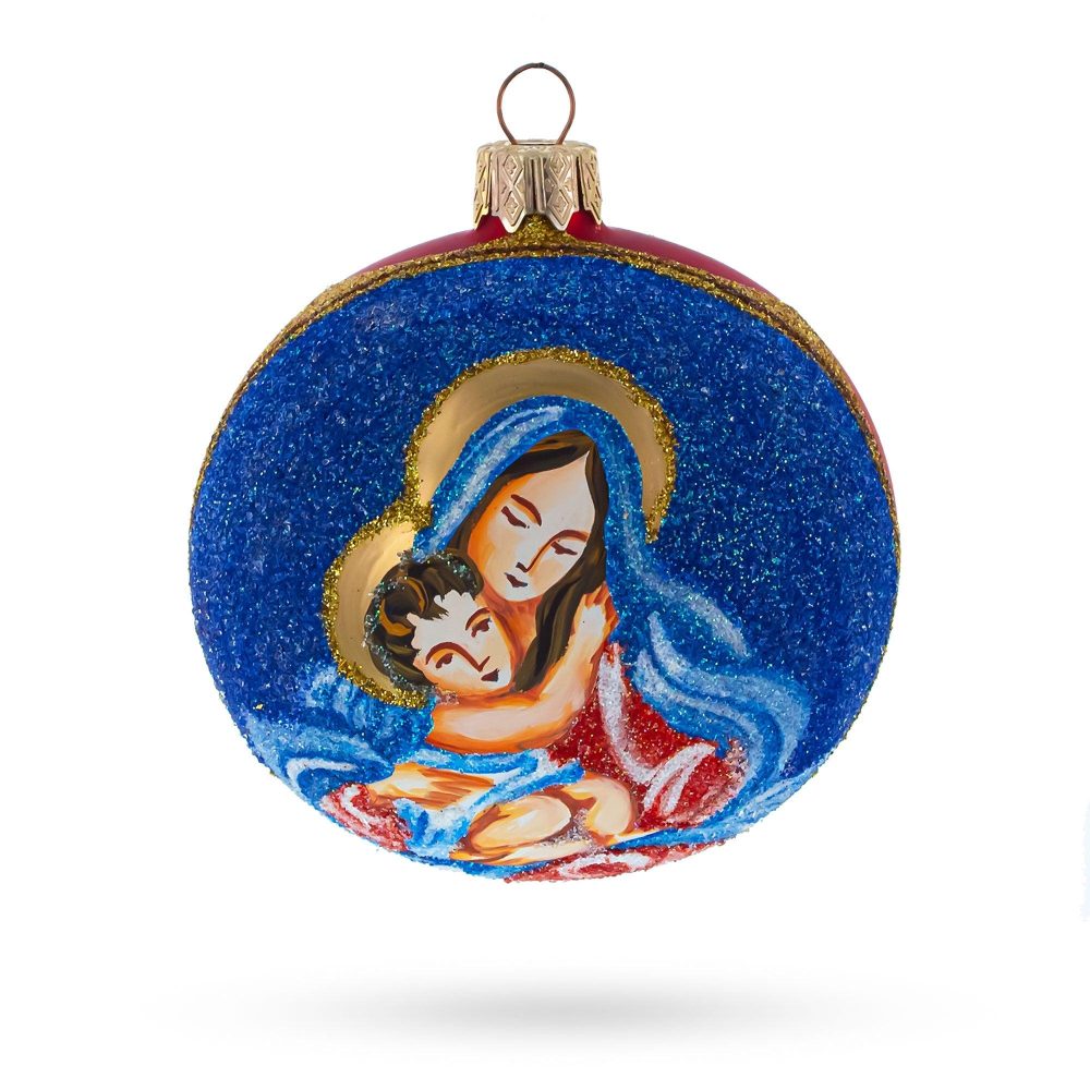 Sacred Virgin Mary Holding Jesus Blown Glass Ball Christmas Ornament 3.25 Inches  |   Religious Ornaments Ornaments Religious Ornaments