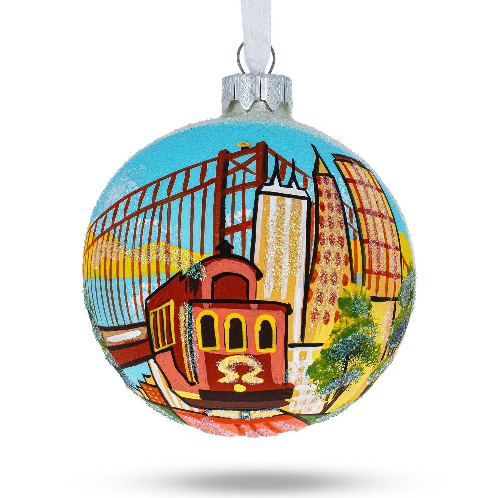 San Francisco, Usa Tram Glass Christmas Ornament 3.25 Inches  |   Travel Ornaments Travel