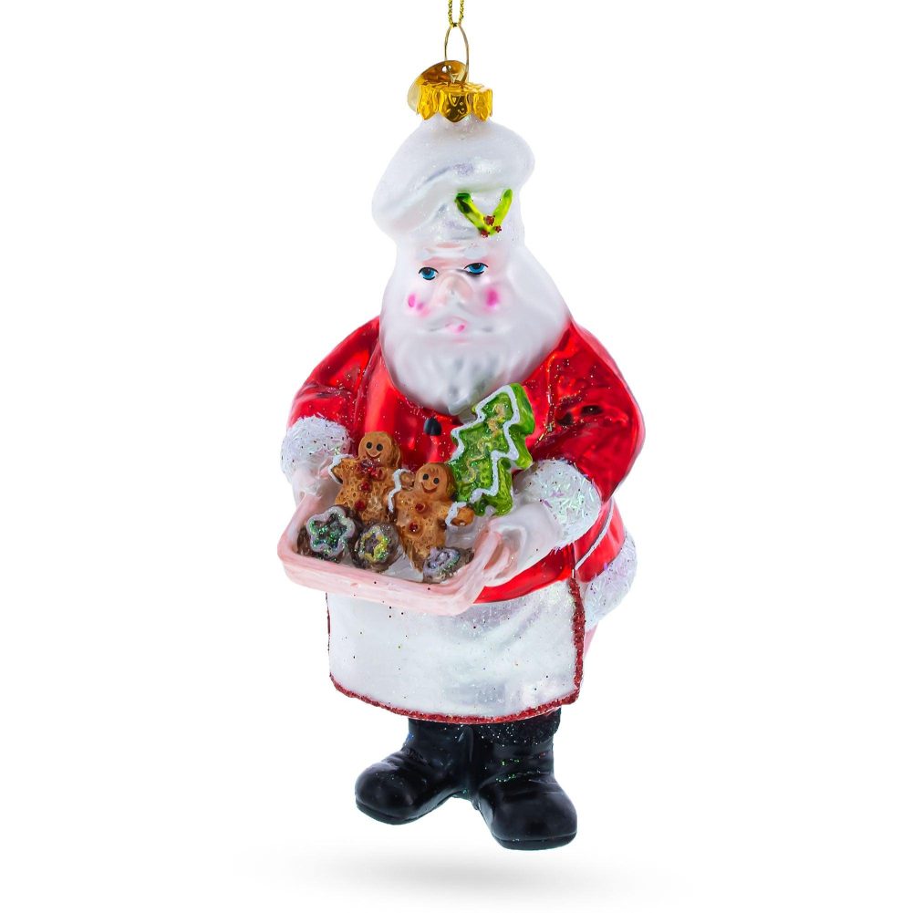 Santa Baking Gingerbread Cookies Glass Christmas Ornament  |   Personalized Ornaments Personalized