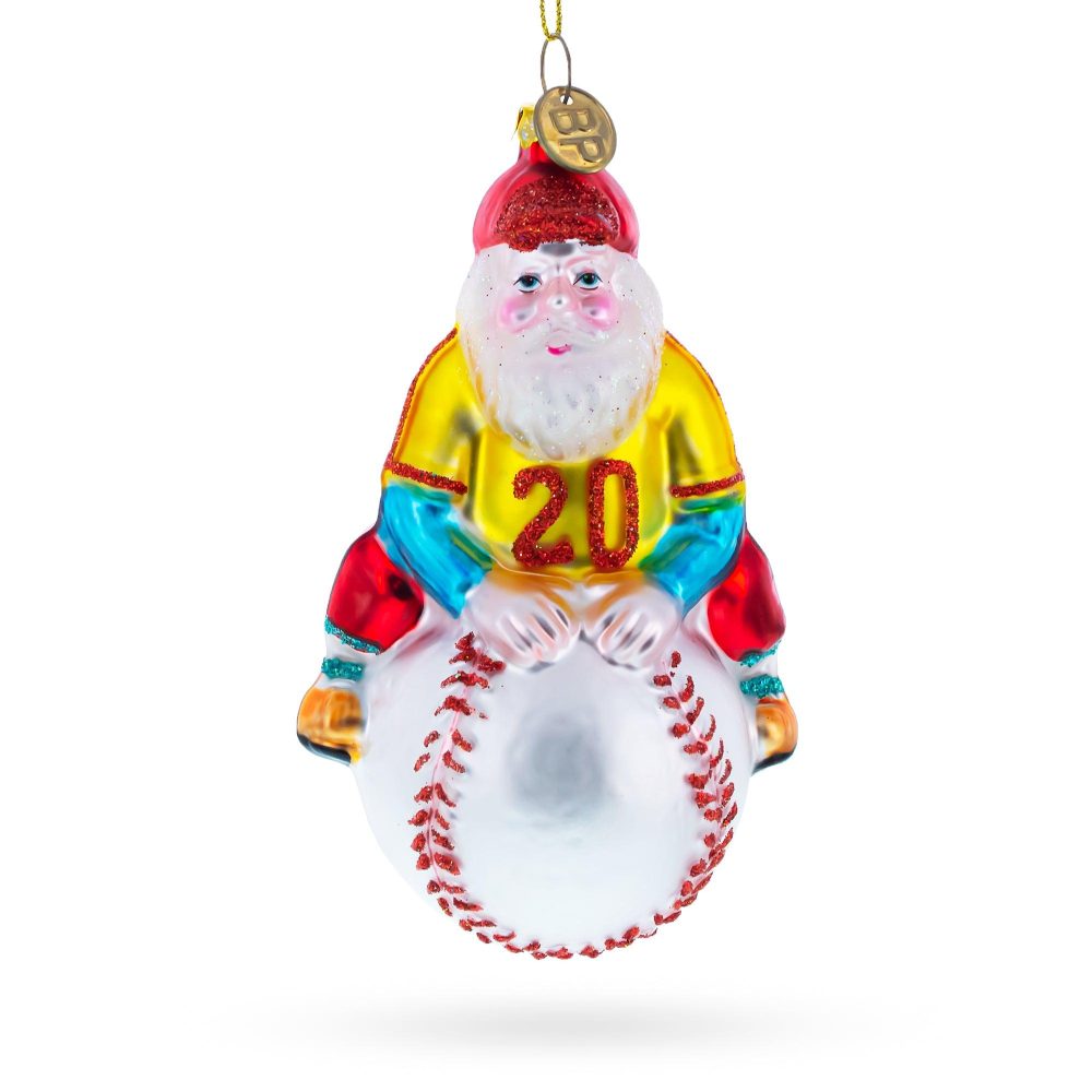 Santa Baseball Player Blown Glass Christmas Ornament  |   Personalized Ornaments Personalized