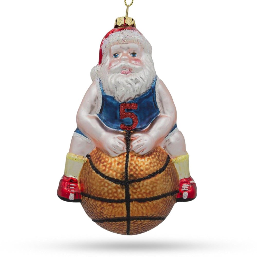 Santa Basketball Player Blown Glass Christmas Ornament  |   Personalized Ornaments Personalized