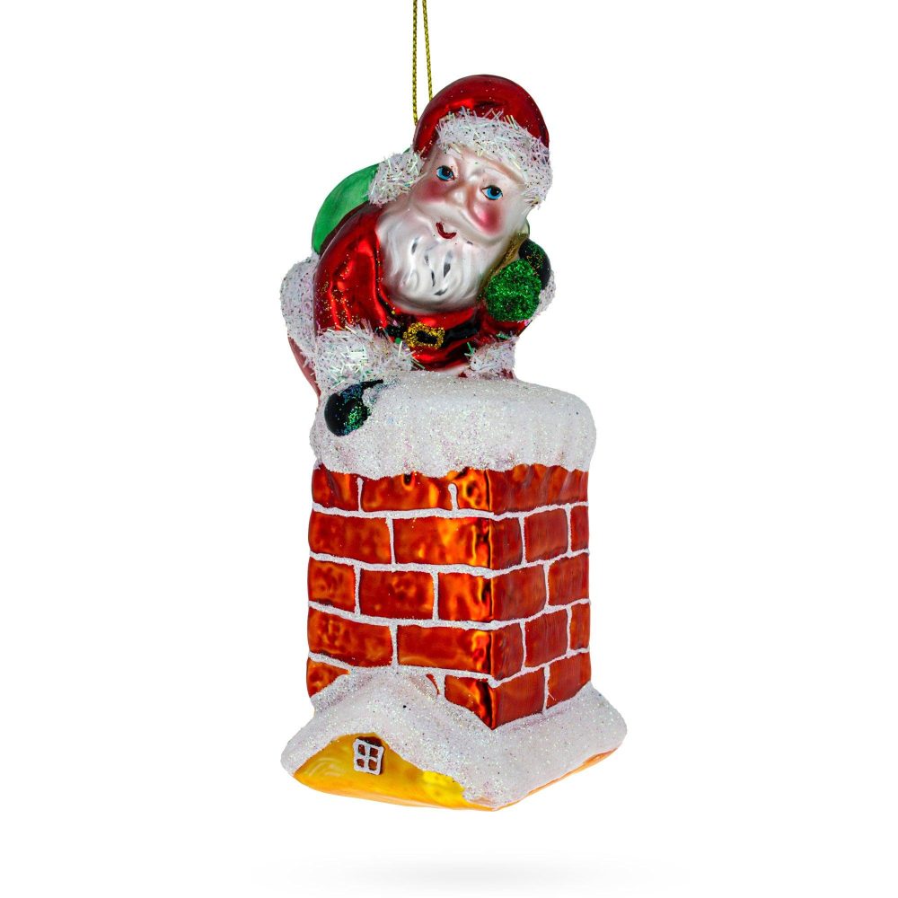 Santa Climbing Chimney Blown Glass Christmas Ornament  |   Santa Ornaments Santa