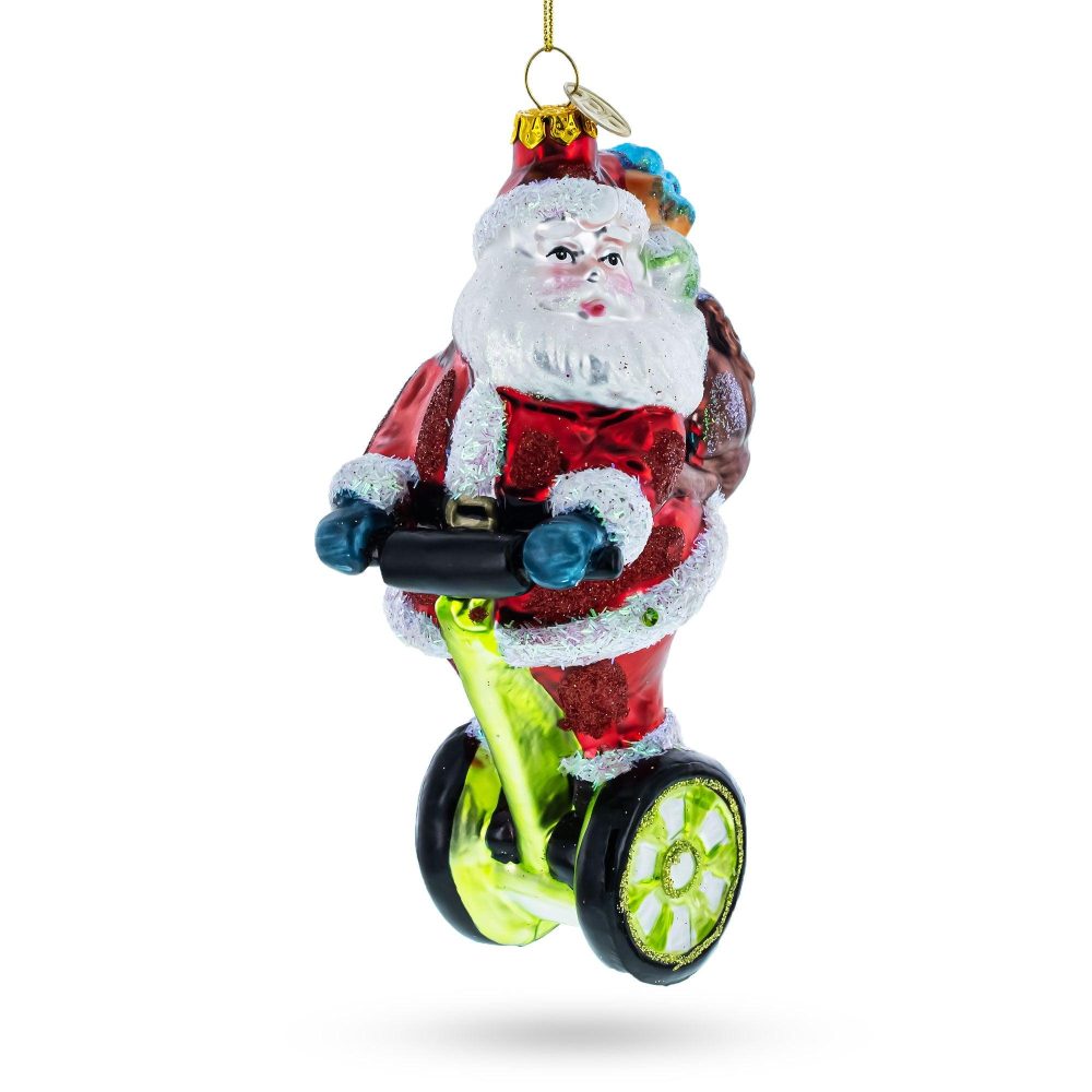 Santa Cruising On Electric Scooter Glass Christmas Ornament  |   Personalized Ornaments Personalized