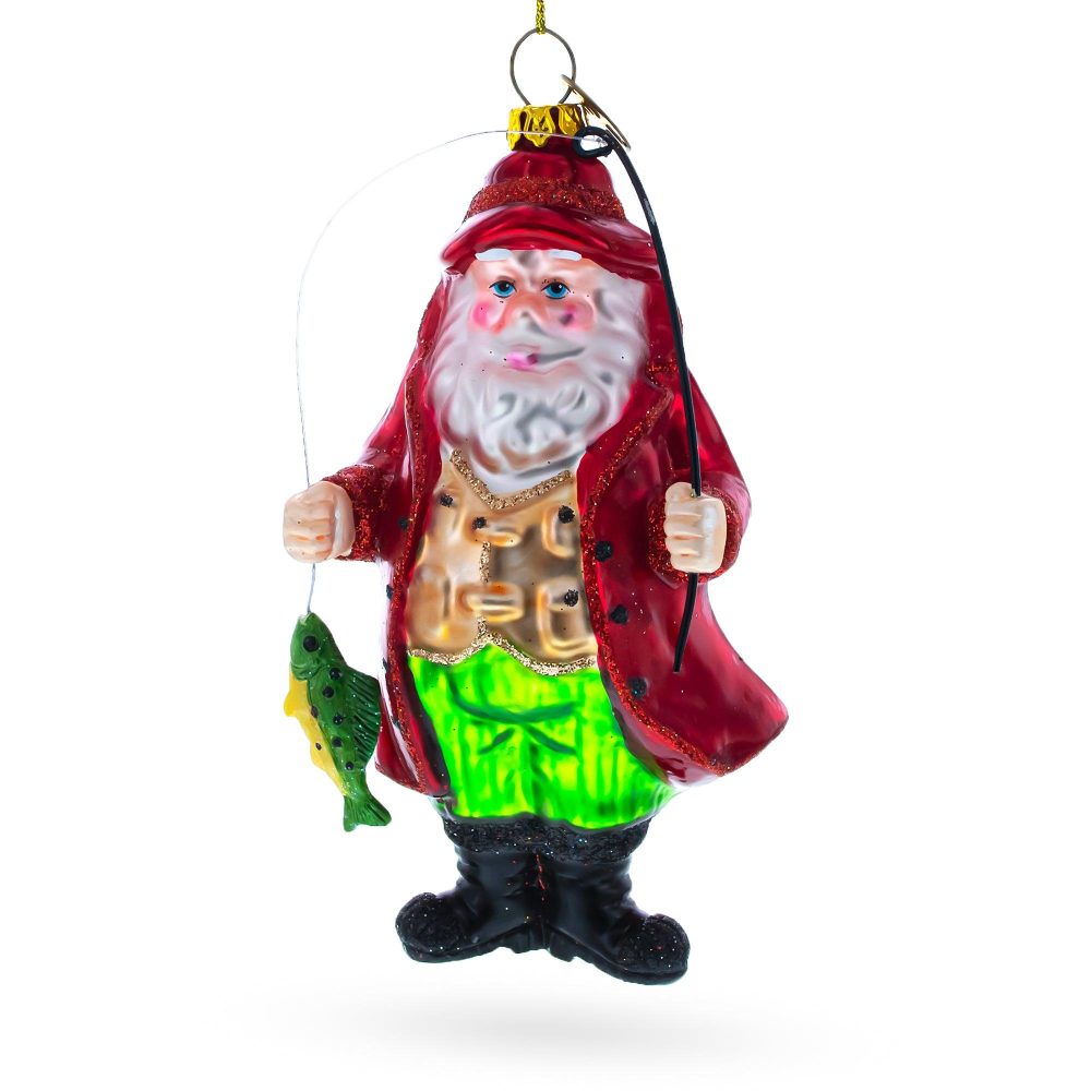 Santa Fishing Blown Glass Christmas Ornament  |   Hobby Hobby Hobby