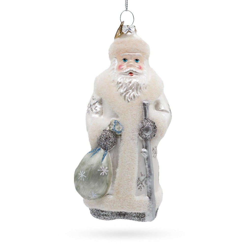 Santa In Elegant White Blown Glass Christmas Ornament  |   Personalized Ornaments Personalized