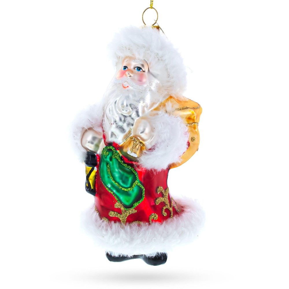 Santa In Fur Coat Blown Glass Christmas Ornament  |   Personalized Ornaments Personalized