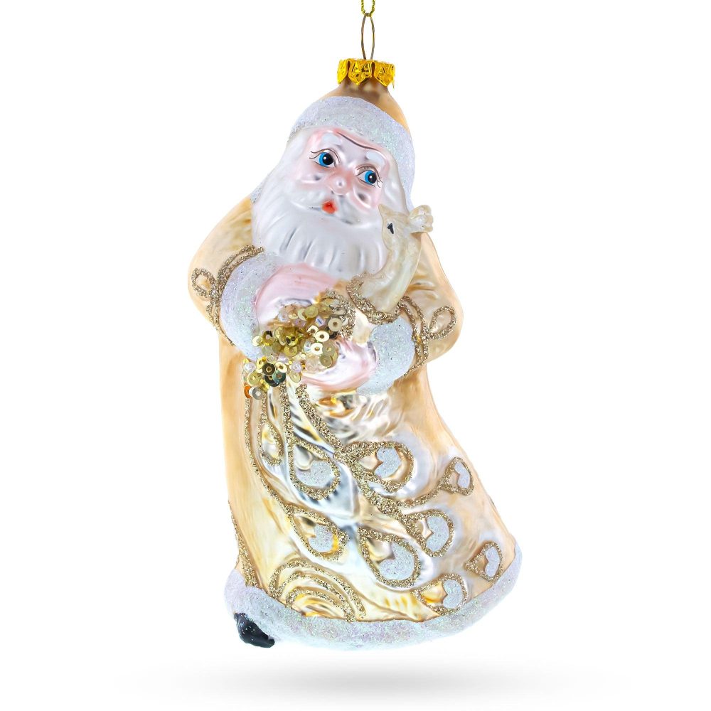 Santa In Golden Coat Blown Glass Christmas Ornament  |   Personalized Ornaments Personalized