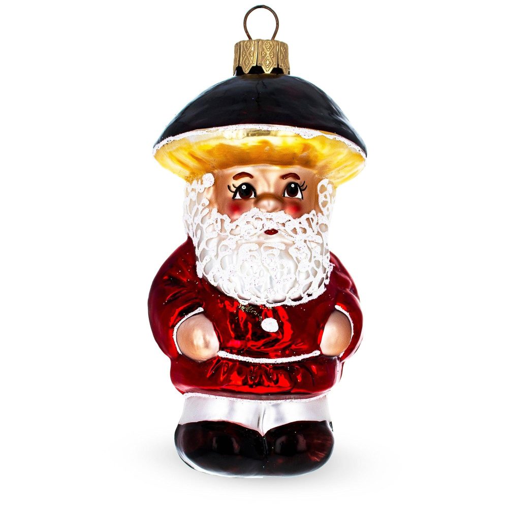 Santa In The Mushroom Hat Mini Glass Christmas Ornament  |   Santa Ornaments Santa