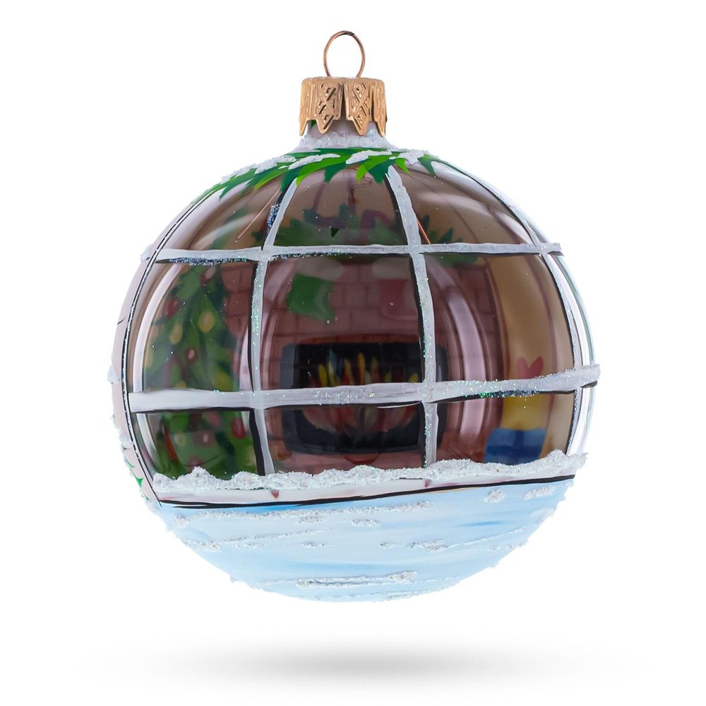 Santa Peeking Through House Window Hand-Painted Blown Glass Ball Christmas Ornament  3.25 Inches  |   Santa Ornaments Santa