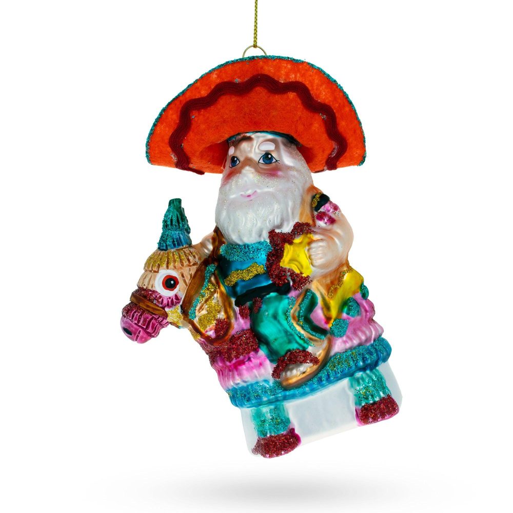 Santa Riding A Festive Pinata Blown Glass Christmas Ornament  |   Personalized Ornaments Personalized