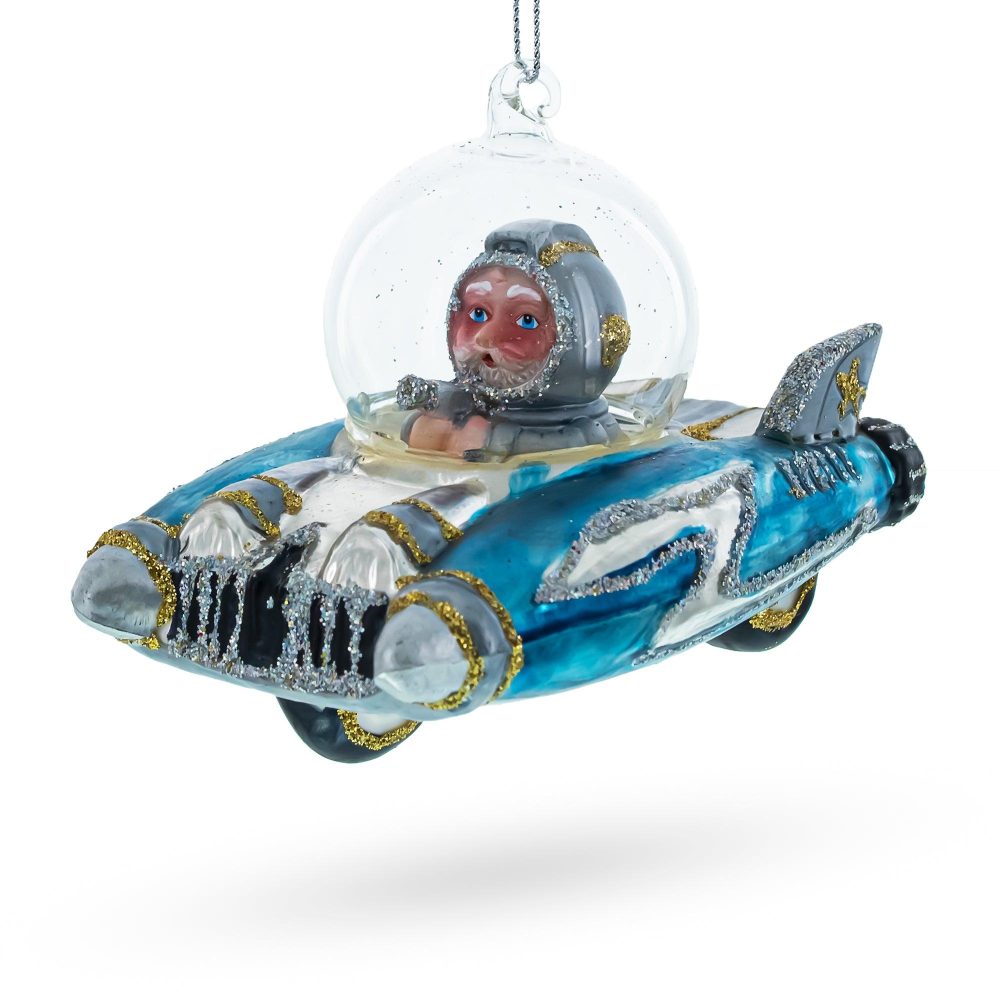 Santa Riding Spaceship Blown Glass Christmas Ornament  |   Personalized Ornaments Personalized