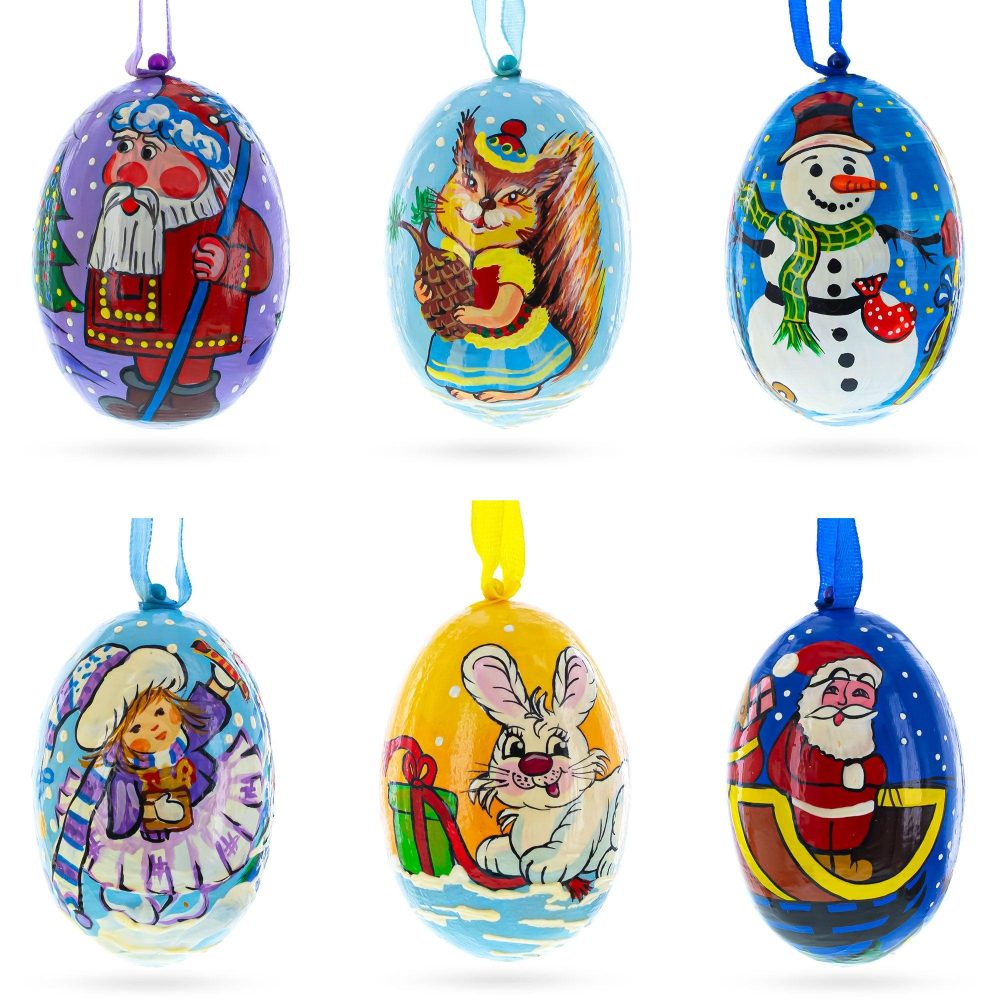 Santa, Snowman, Bunny, Squirrel And Girl Wooden Christmas Ornaments 3 Inches  |   Santa Ornaments Santa