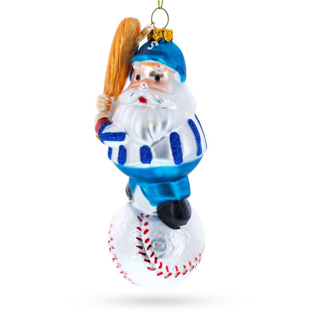 Santa The Baseball Player Blown Glass Christmas Ornament  |   Personalized Ornaments Personalized