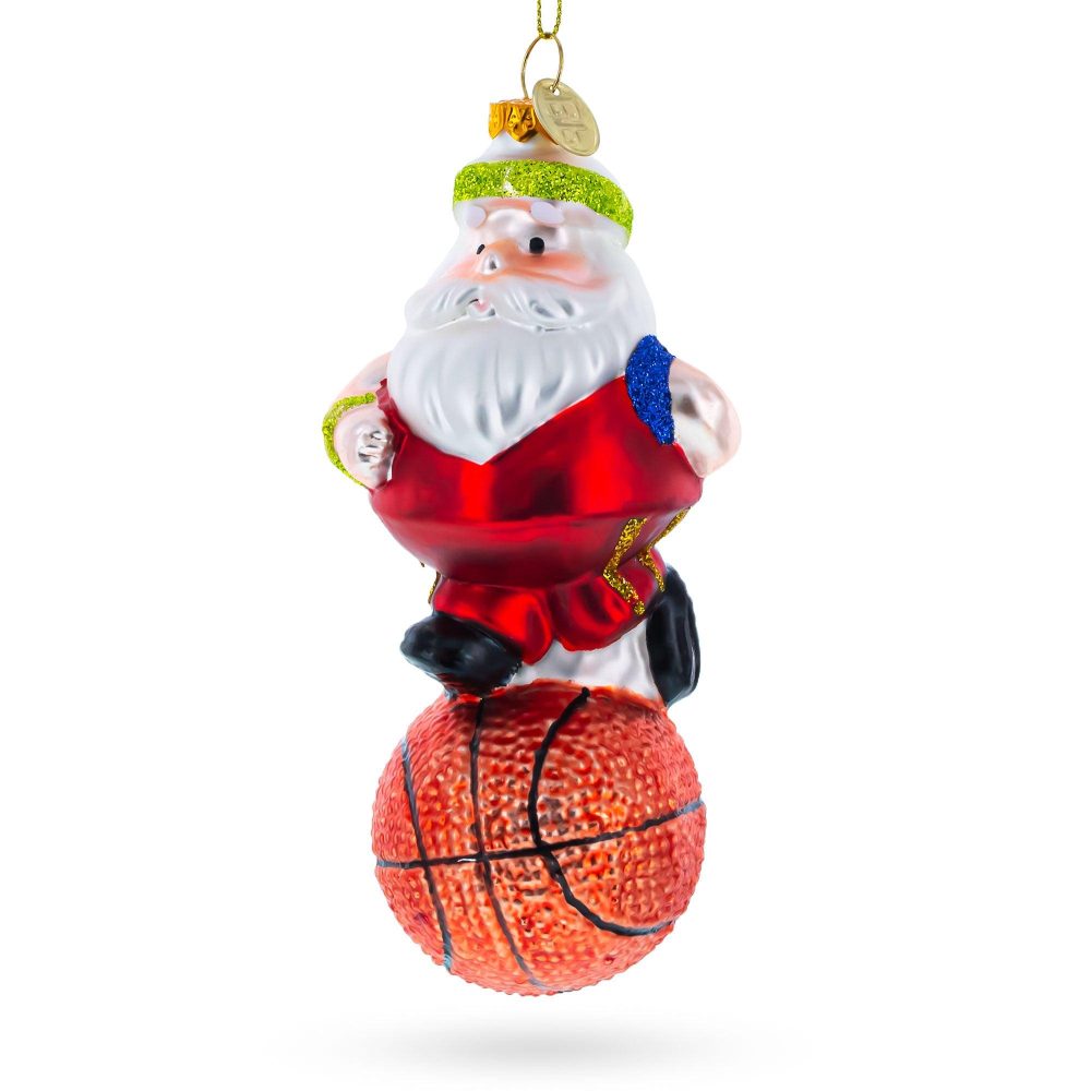 Santa The Basketball Player Blown Glass Christmas Ornament  |   Personalized Ornaments Personalized