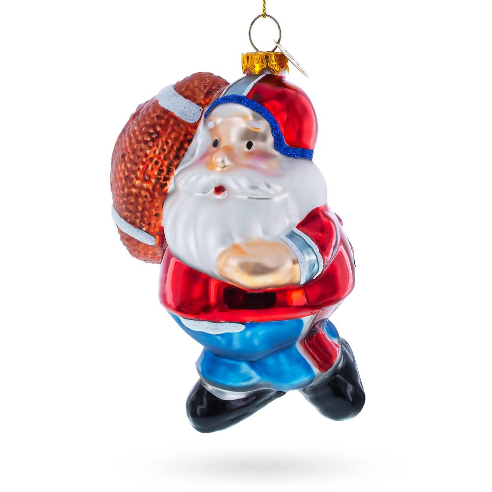 Santa The Football Player Blown Glass Christmas Ornament  |   Personalized Ornaments Personalized