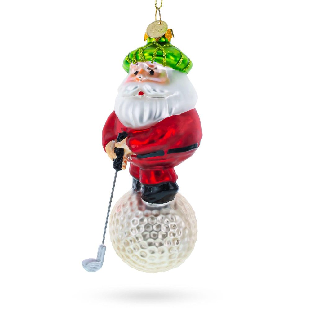 Santa The Golf Player Blown Glass Christmas Ornament  |   Personalized Ornaments Personalized