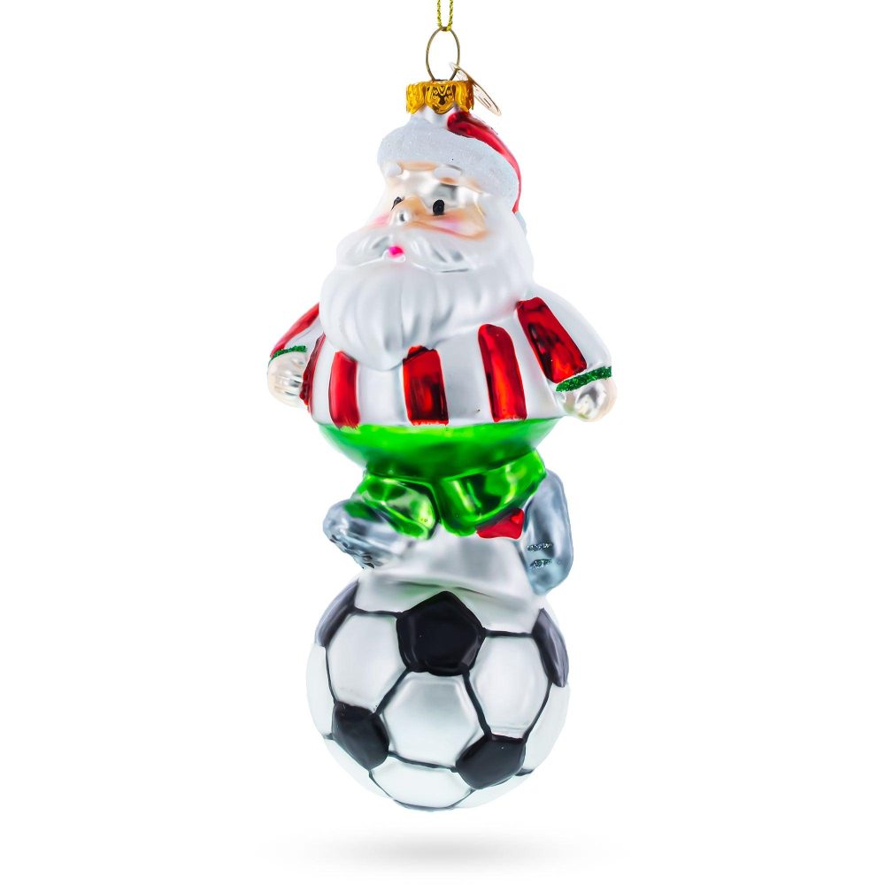 Santa The Soccer Player Blown Glass Christmas Ornament  |   Personalized Ornaments Personalized