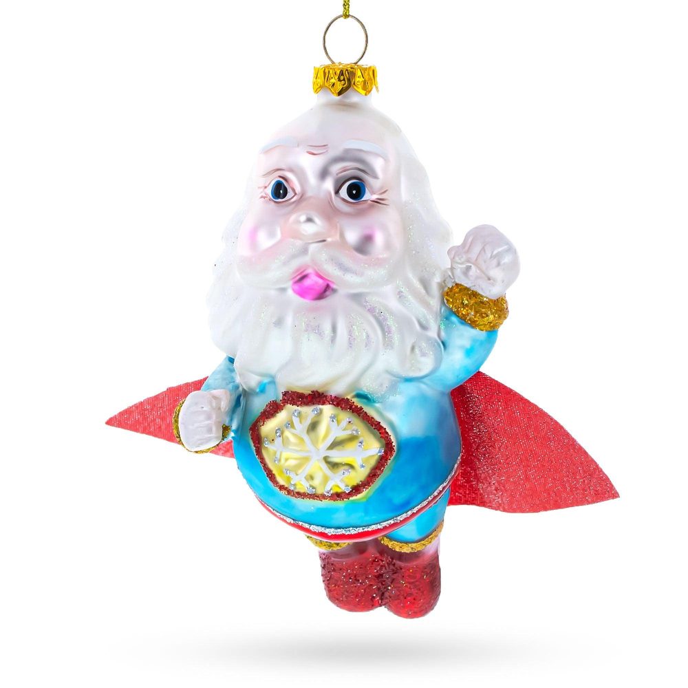 Santa The Super Hero Blown Glass Christmas Ornament  |   Personalized Ornaments Personalized