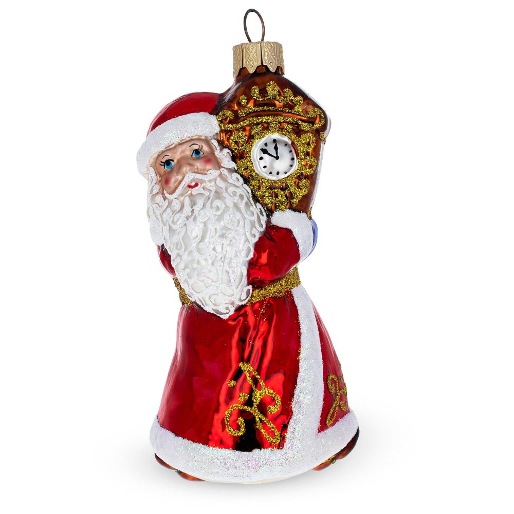 Santa With Clock Mini Glass Christmas Ornament  |   Santa Ornaments Santa