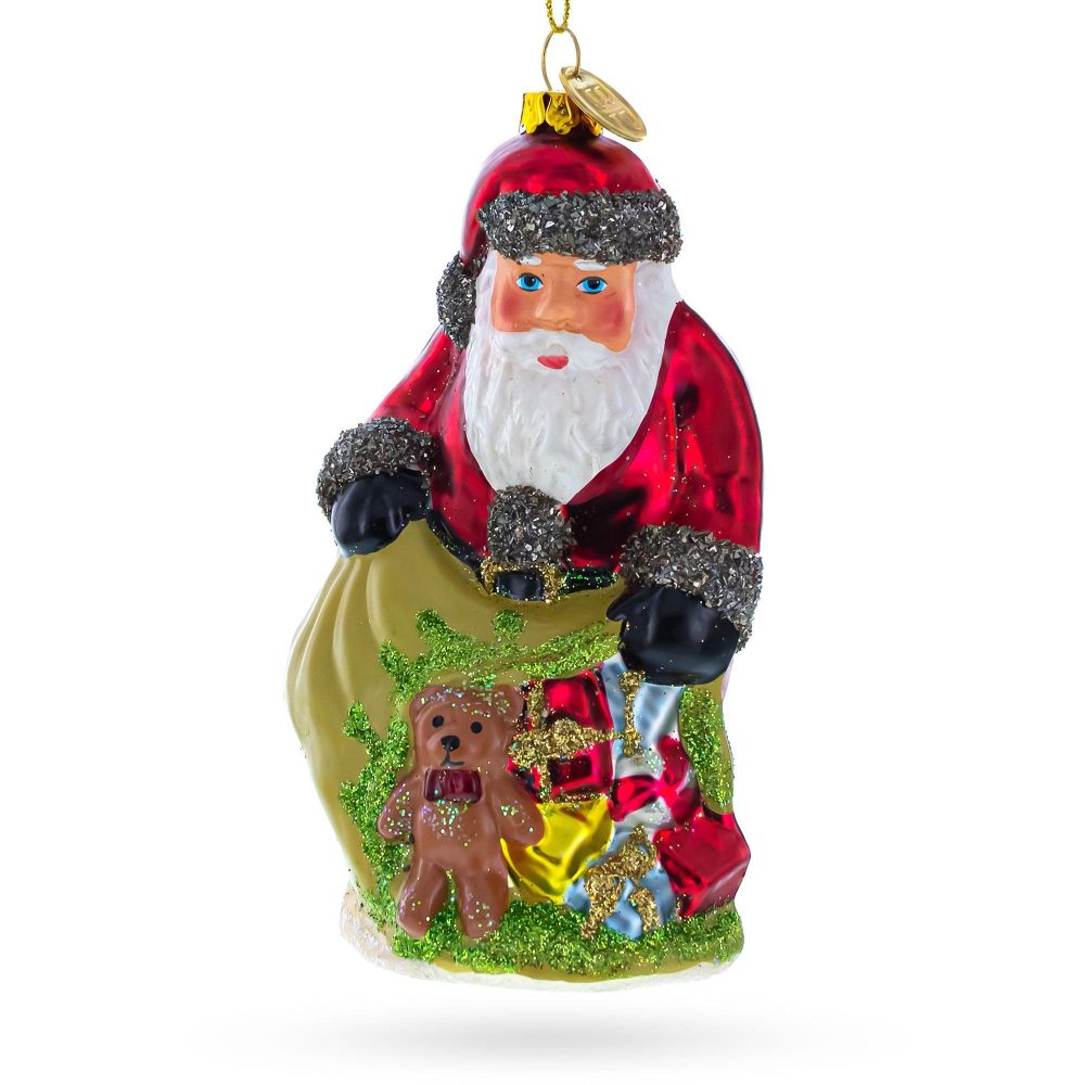 Santa With Gift-Filled Bag Blown Glass Christmas Ornament  |   Personalized Ornaments Personalized