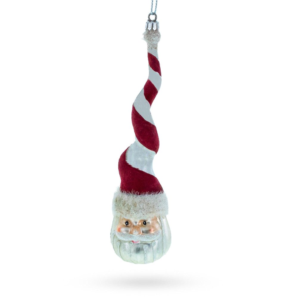 Santa With Quirky Twisted Hat Blown Glass Christmas Ornament  |   Santa Ornaments Santa