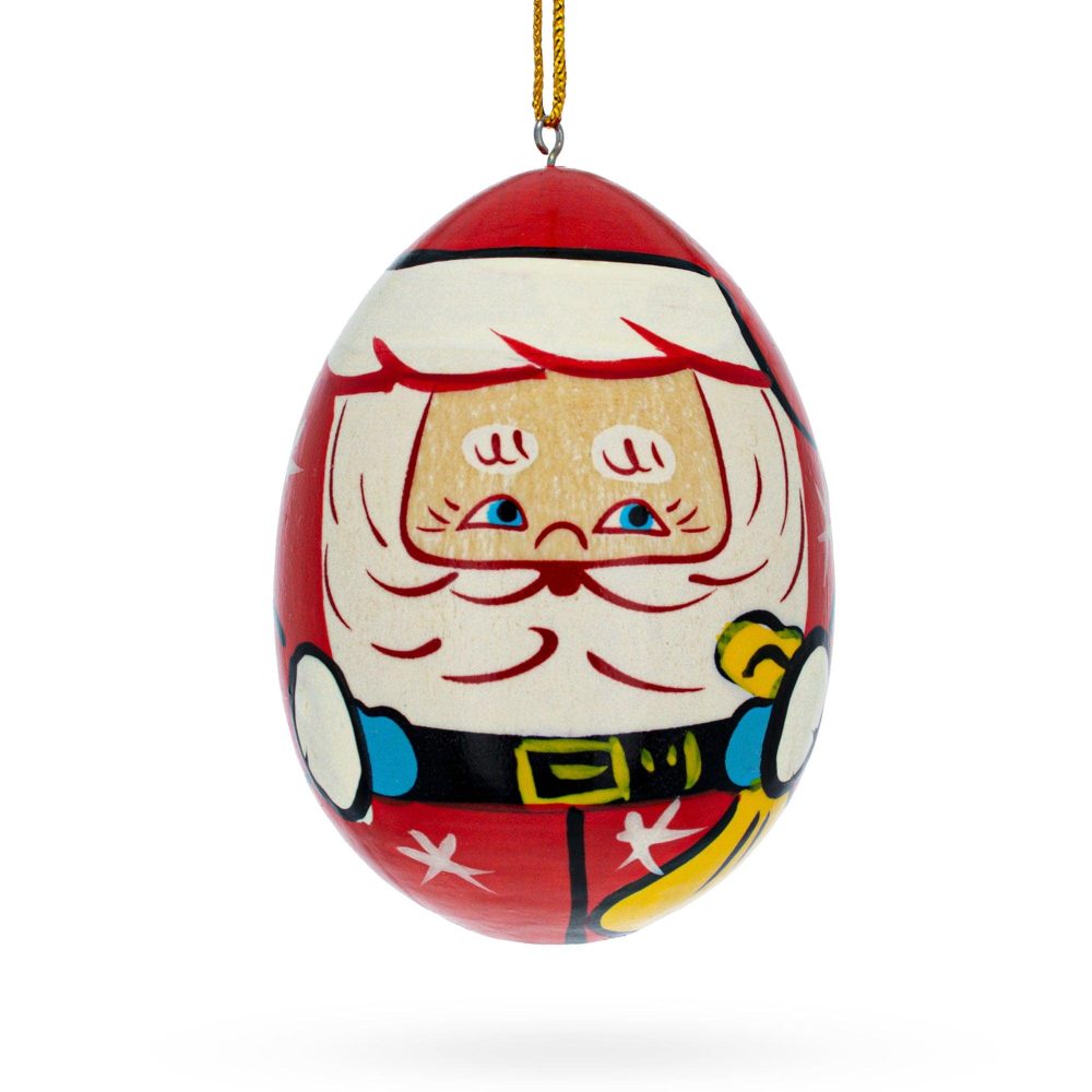 Santa Wooden Egg Shape Christmas Ornament  |   Santa Ornaments Santa