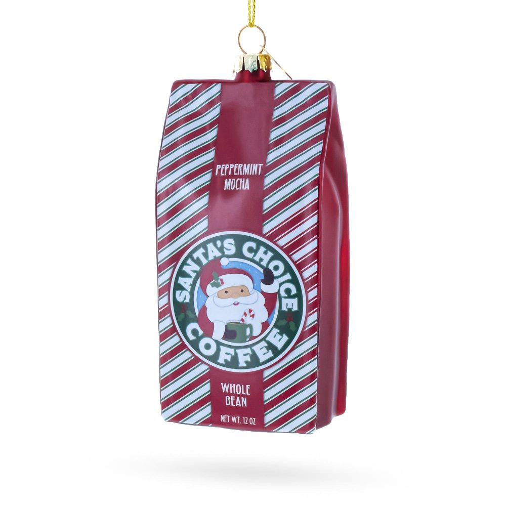 Santa’S Choice Coffee Bag Blown Glass Christmas Ornament  |   Food Food Food