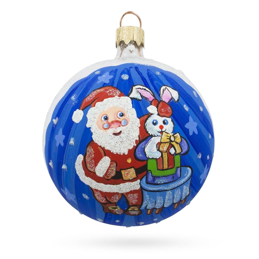 Santa’S Magical Rabbit Trick Blown Glass Ball Christmas Ornament 3.25 Inches  |   Santa Ornaments Santa